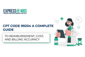 A professional women write the about CPT Code 99204 for billing process and treatment process to patient.