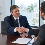 Senior male administrator reviewing medical billing transition contract in Florida office