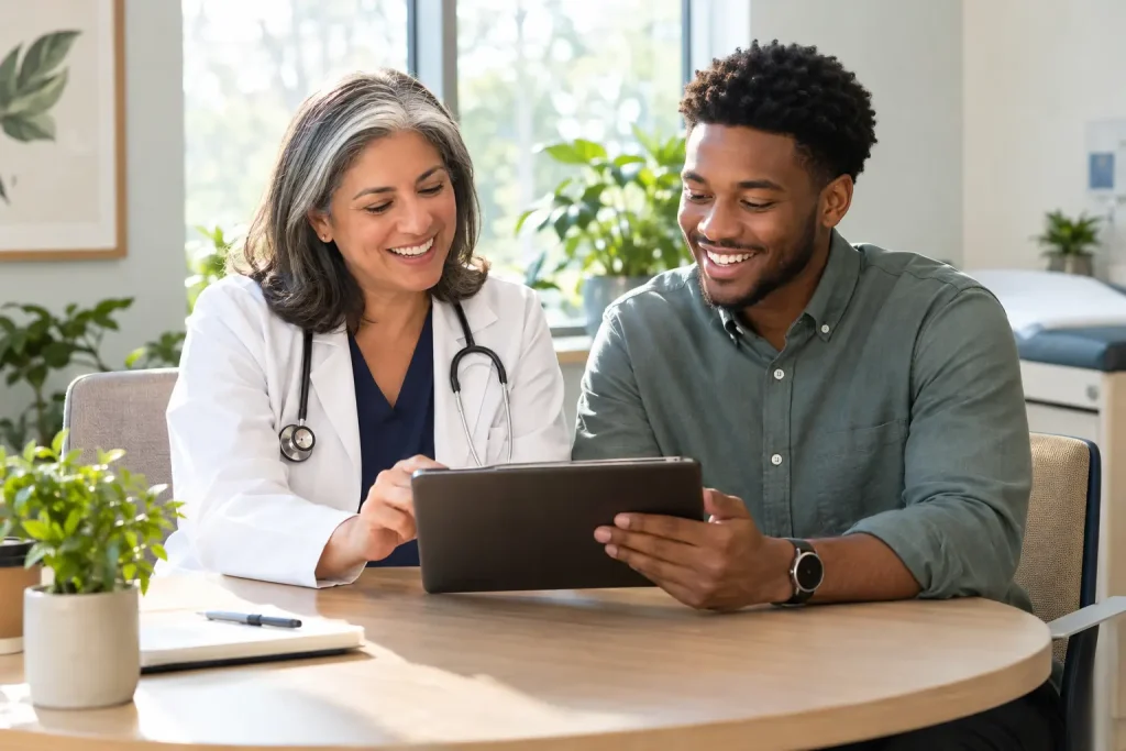practice administrator studying billing KPIs on a monitor